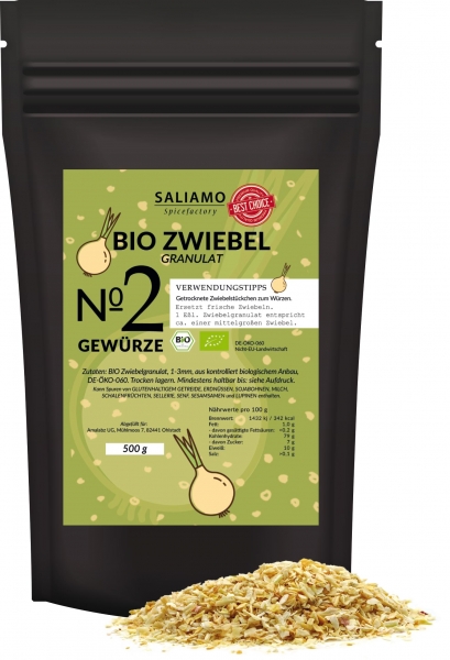 500g BIO Zwiebel Granulat (1-3mm), schonend getrocknete BIO Zwiebeln